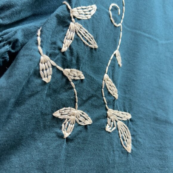 Especia Shirt Womens XS Green Embroidered Puff Sleeve Smocked Cuff Boho Top Rare - Picture 3 of 9